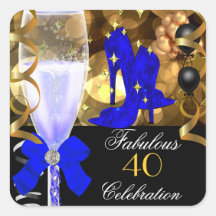40 & Fabulous Royal Blue Black Gold Birthday Party Stickers