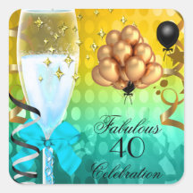 40 & Fabulous Teal Blue Gold Birthday Champagne Sticker