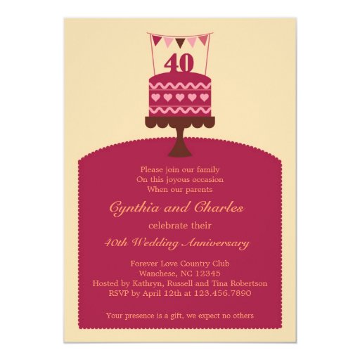 40 wedding anniversary cake invitation zazzle artisan christmas cards