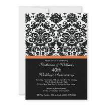40th Anniversary Damask Invitation Coral Rose