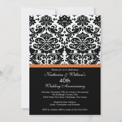 40th Anniversary Damask Invitation Coral Rose