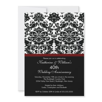 40th Anniversary Damask Invitation Merlot Red by celebrateitinvites