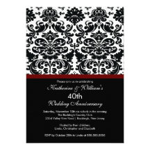 40th Anniversary Damask Invitation Merlot Red