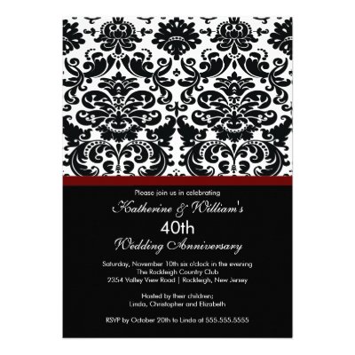 40th Anniversary Damask Invitation Merlot Red