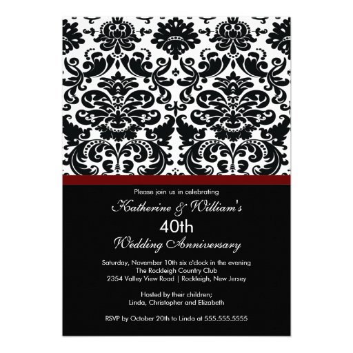40th Anniversary Damask Invitation Merlot Red (front side)