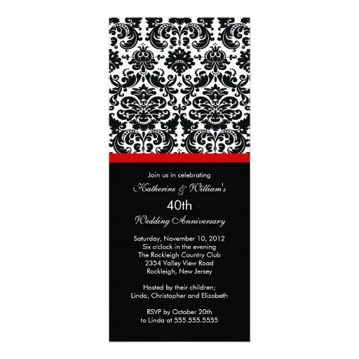 40th Anniversary Damask Invitation Red (front side)