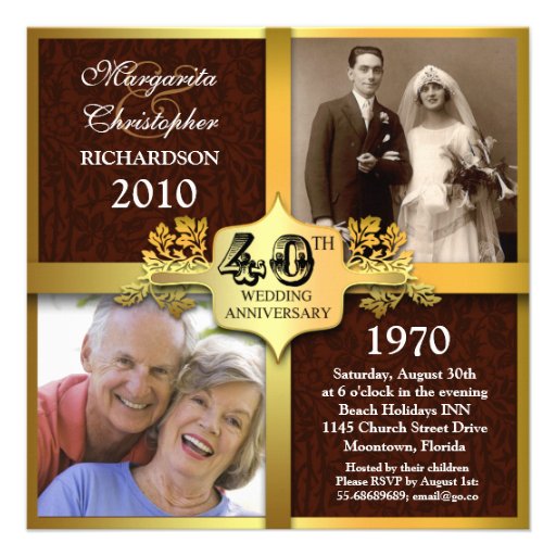 40th anniversary elegant photo invitations (front side)