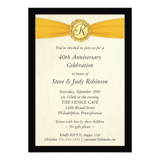 40th Anniversary - Faux Pocket Style with Monogram Personalized Invites