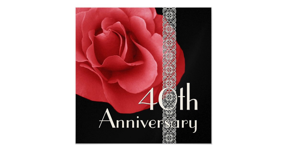 40th Anniversary Invitation - RED Rose Silver Lace | Zazzle