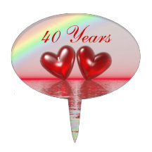 40th Anniversary Ruby Hearts Cake Picks