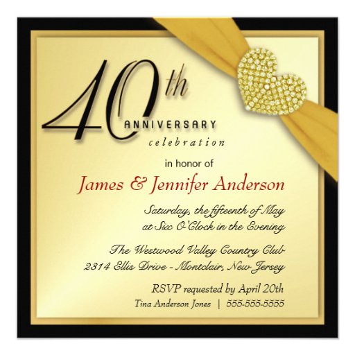 40th Annniversary Party Invitations - Gold (front side)