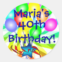 40th, Any Age, Colorful Balloons Birthday Stickers stickers