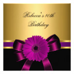 40th Birthday Black Plum Pink Purple Flower Gold Invitations