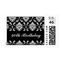 40th Birthday Black & White Damask Postage Stamps
