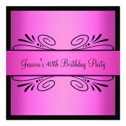 40th Birthday Bright Pink Black Floral Party Personalized Announcements
