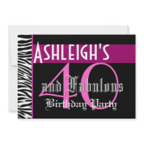 40th Birthday Custom Template - Zebra Pink Black Custom Announcements