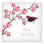 40th Birthday Elegant Asian Pink Flowers Bird 2 Personalized Invites