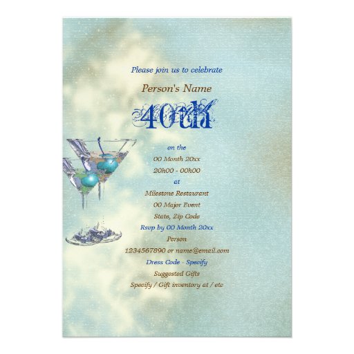 40th birthday elegant blue brown custom invite
