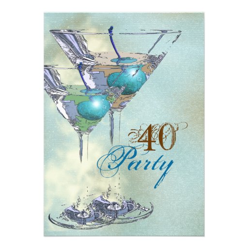 40th birthday elegant blue brown custom invite