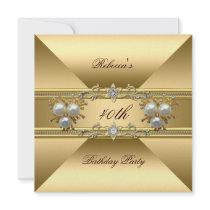 40th Birthday Elegant Gold Pearl Jewels Invite