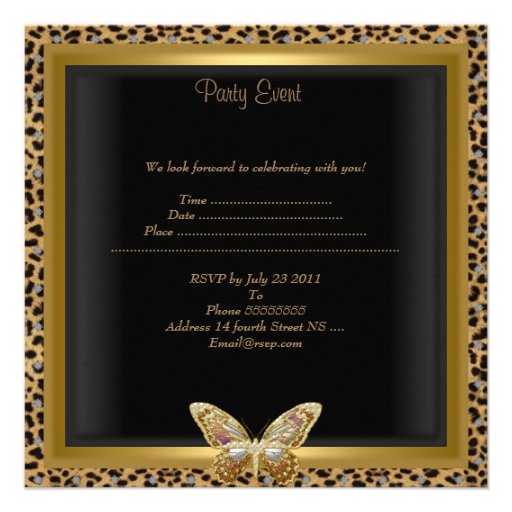 40th Birthday Elegant Leopard Gold Butterfly Custom Invitations