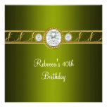40th Birthday Elegant Olive Gold Diamond Jewel Personalized Invites