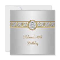 40th Birthday Elegant White Gold Diamond Jewel Personalized Invites