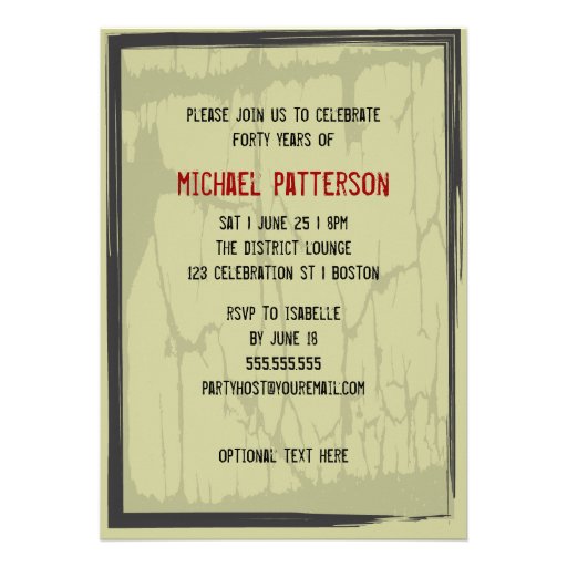 40th Birthday Grungy Countdown Party Invitation