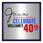 40th Birthday Invitation - Red Silver Blue