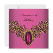 40th Birthday Lace Pink Gold Wild Jewel Personalized Invitations
