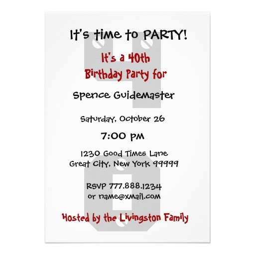 40th Birthday Modern Black Red White Rivets B475 Personalized Invitations