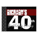 40th Birthday Modern For Him Red White Black W1705 invitations