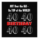40th Birthday Modern Red Silver Black Funny G300 invitations