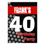 40th Birthday Modern Red White Black Stars W1735 invitations