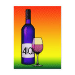 40th birthday or anniversary : wine bottle & glass post card