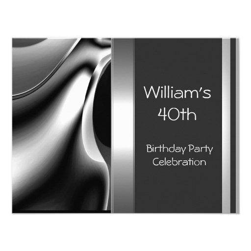 40th Birthday Party Abstract Silver Chrome Metal Announcements
