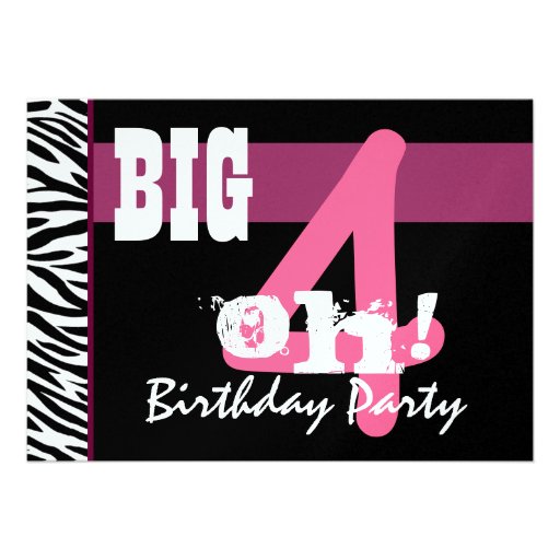 40th Birthday Party - Big 4 Oh Pink Zebra Metallic Personalized Invitations (front side)