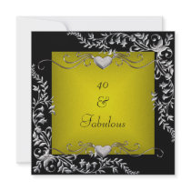40th Birthday Party Black Bright Chartreuse Gold Invites