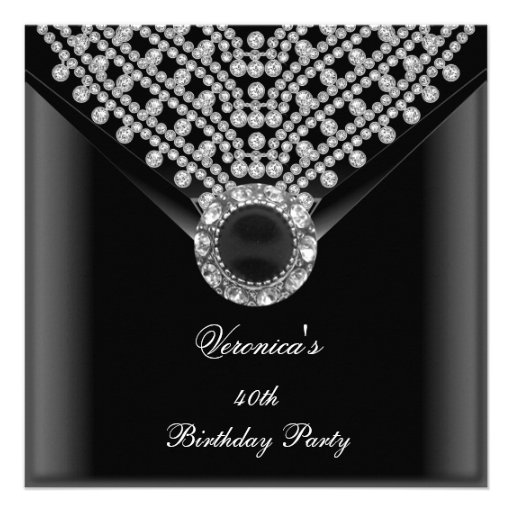 40th Birthday Party Black Diamonds Image Announcement