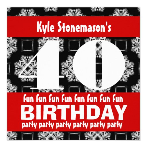 40th Birthday Party Black Red White Contemporary Invitations