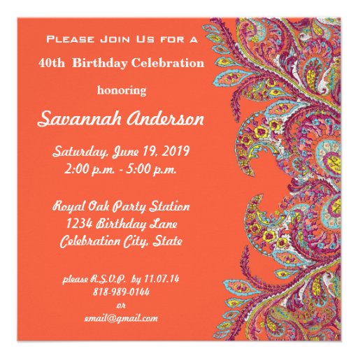 40th Birthday Party Custom Invitation