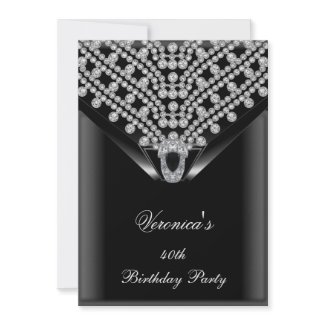 40th Birthday Party Elegant Black Diamonds 2 invitation