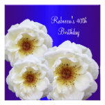 40th Birthday Party Elegant Blue White Flowers Custom Invite