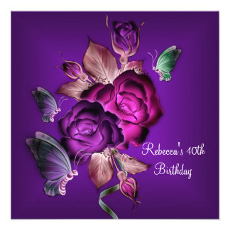 40th Birthday Party Elegant Purple Pink Roses 2 Personalized Invites 40th Birthday Party Elegant Purple Pink Roses 2 Personalized Invites