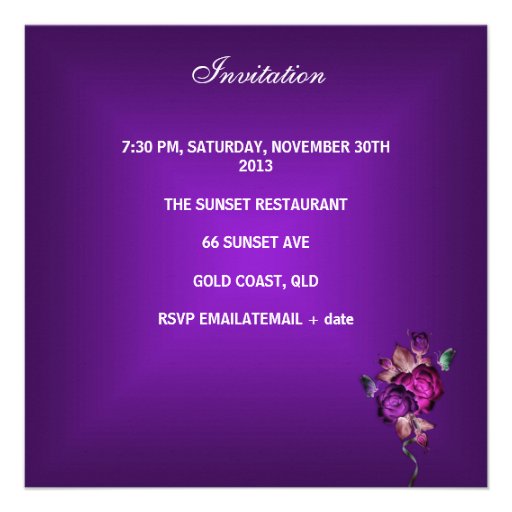 40th Birthday Party Elegant Purple Pink Roses 2 Personalized Invites