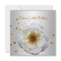 40th Birthday Party  Elegant White Yellow Flower Personalized Invitation
