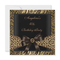 40th Birthday Party Gold Leopard Brown Black Announcements