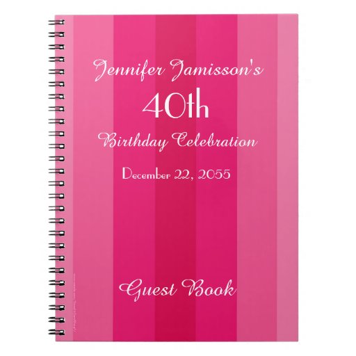 40th-birthday-party-guest-book-pink-stripe-spiral-notebook-zazzle