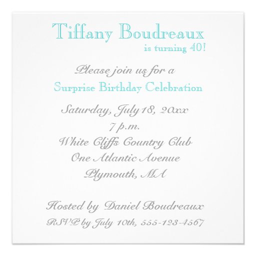 40th Birthday Party Invitation - Aqua
