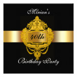 40th Birthday Party Invitation black gold